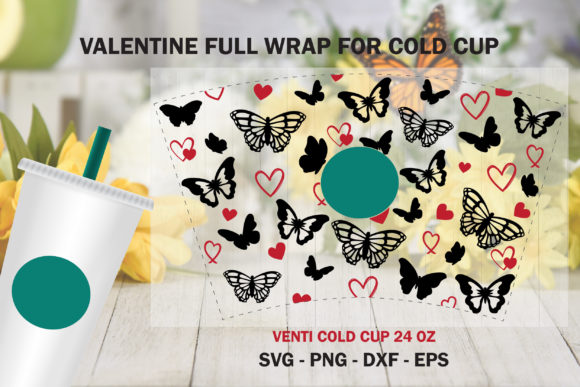 Butterfly Heart Full Wrap Cold Cup 24 Oz